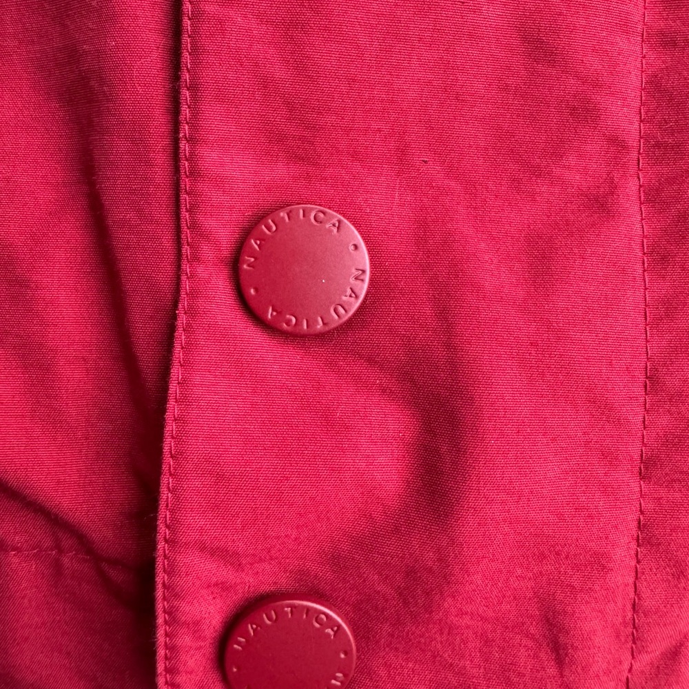 Vintage Nautica Sailing Jacket Mens XL Red Blue Colorblock Hideaway Hood Flaw - Picture 7 of 14